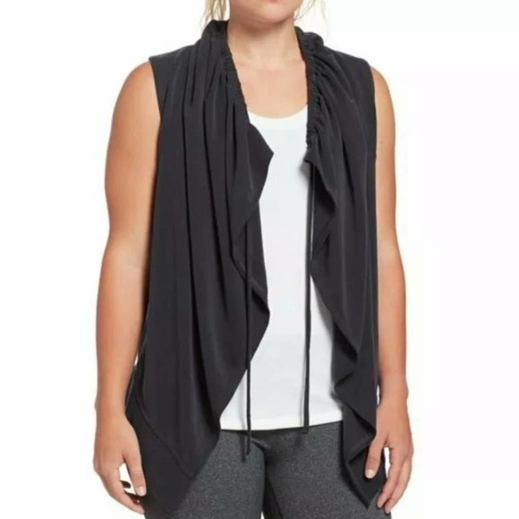 Calia Journey Vest M‎ Drawstring Waterfall Front Washed Black - Picture 1 of 8